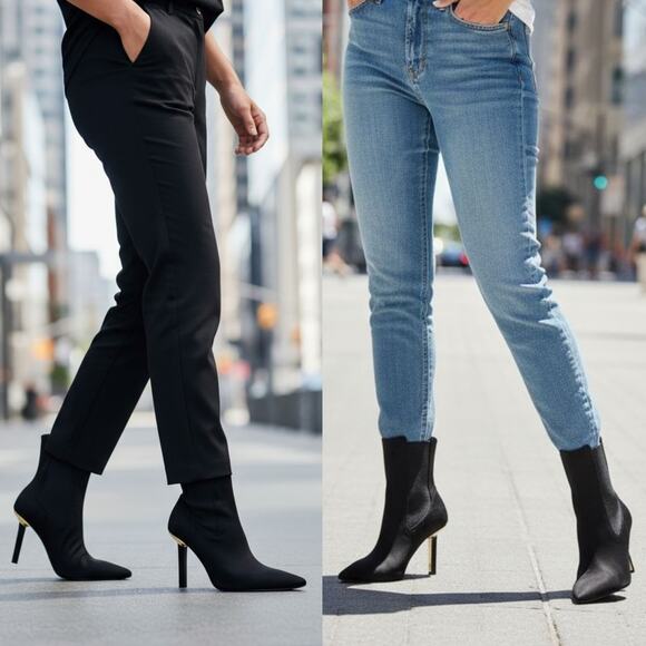 Good American Black Pointed Toe Kickstand Heel Neoprene Chelsea Boot 11.5 NEW - Picture 1 of 5